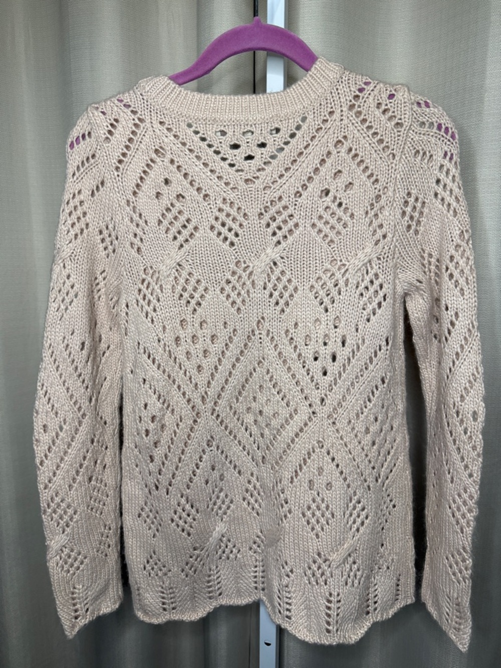 LOFT Womens Blush Pink Pointelle Diamond Cable Knit Crewneck Sweater XXS - Picture 3 of 5